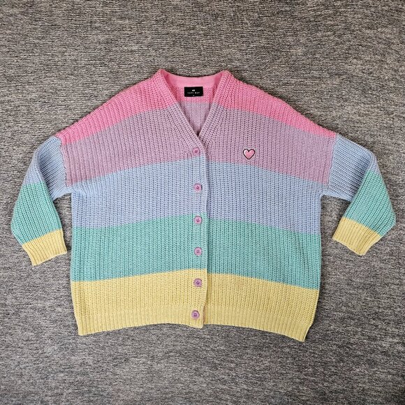 Lazy Oaf Rainbow Pastel Stripe Cardigan One Size Oversized Slightly Used - Picture 1 of 11